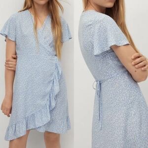 Sz S MNG by Mango Floral Wrap Dress in Light Blue